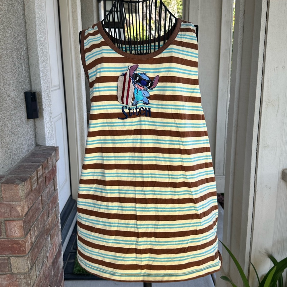 Charming Striped Womens Tank Top with Lilo & Stitch Embroidered Detail